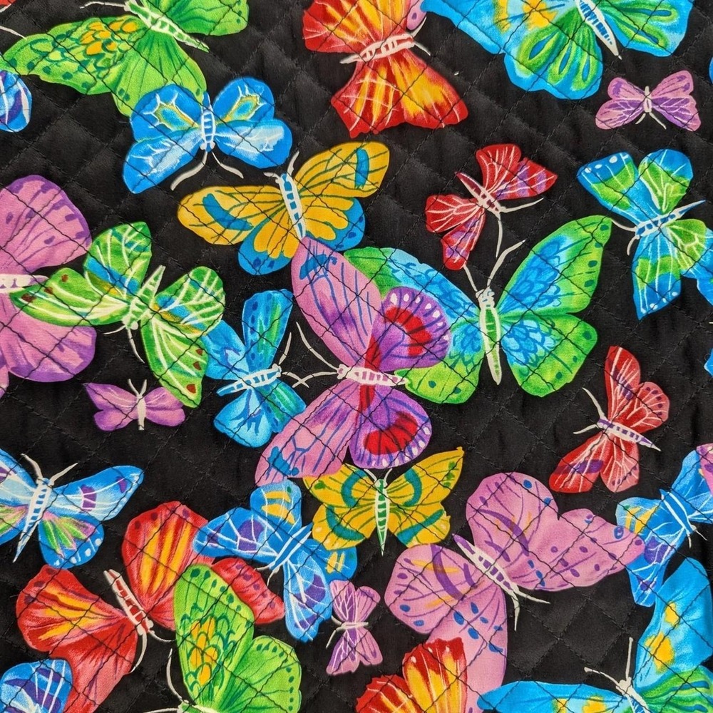 Maggy L Silk Butterfly Print Quilted Jacket Vintage 90s 14 - Picture 7 of 7